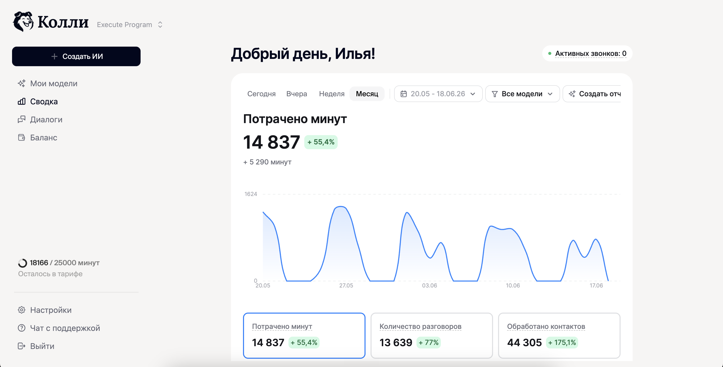 Кабинет Колли: список звонков, дозвоны, согласия и эмоция собеседника